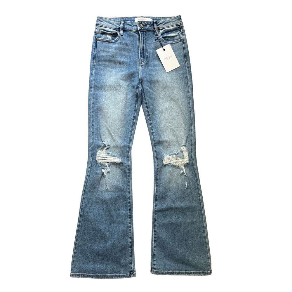 HIDDEN Jeans Happi Flare 27 Light Wash Distressed High Rise Denim NWT